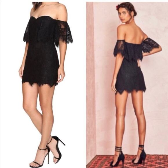 Lovers and Friends Black Lace Off The Shoulder Mini Dress Party Cocktail Evening - Picture 2 of 2